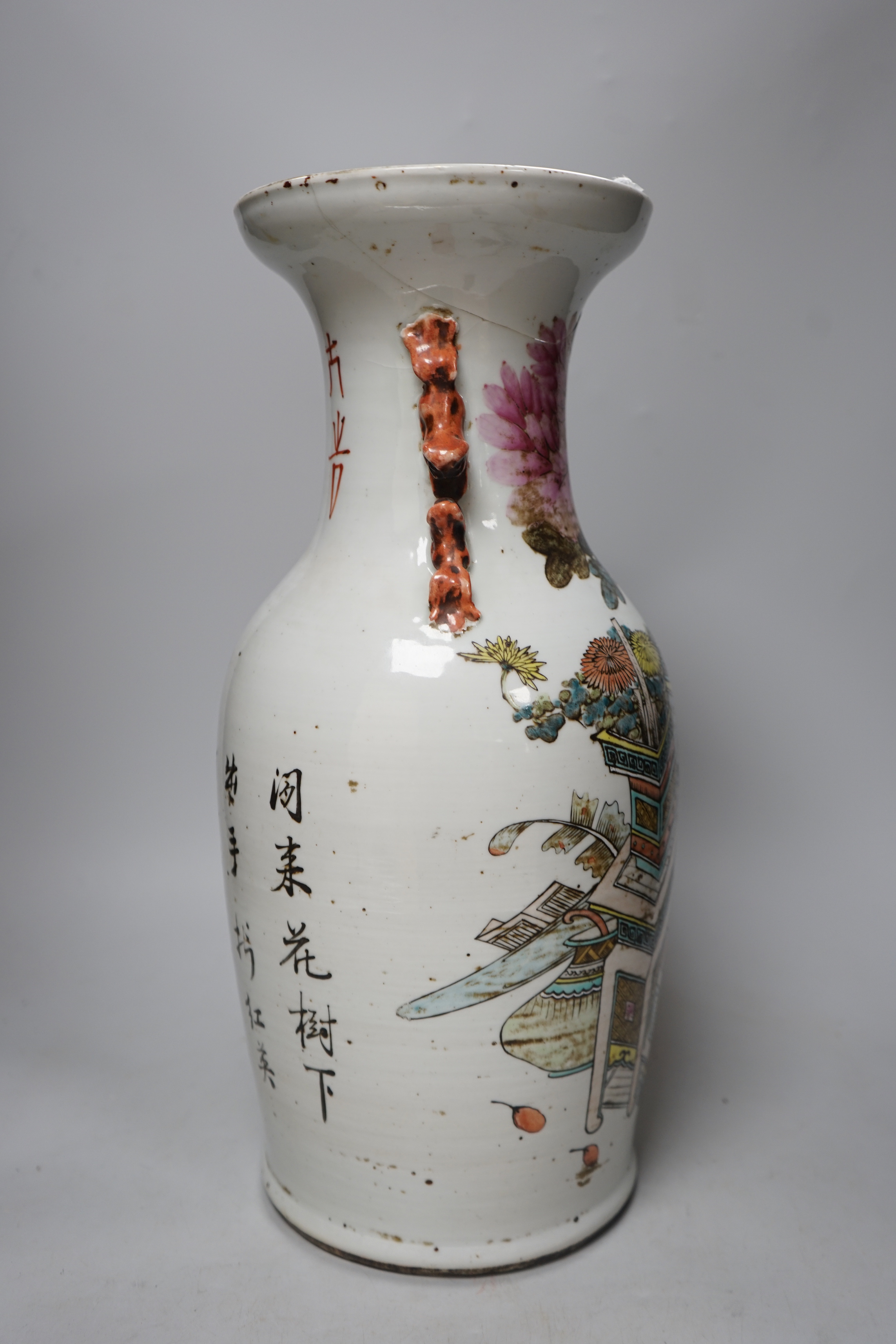 A Chinese famille rose 'Hundred Antiques' vase, 44cm